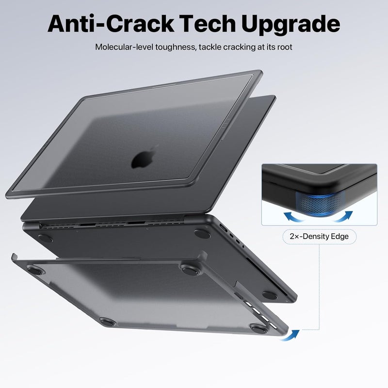 soonjet ترقية CrackGuard لحافظة MacBook Pro مقاس 14 بوصة M5 M4 M3 M2 M1 Pro/Max 2025 2024-2021 [تقنية مضادة للتشقق] [تناسب سلس] غلاف واقي من الصلب الصلب للكمبيوتر المحمول - رمادي فضائي شفاف - Image 3